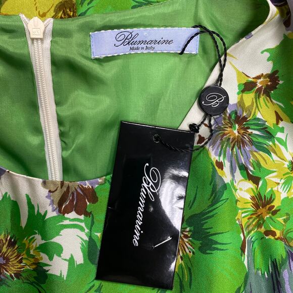 Blumarine Womens Size 4 Green Floral Silk Short Sleeve Dress - Picture 8 of 10
